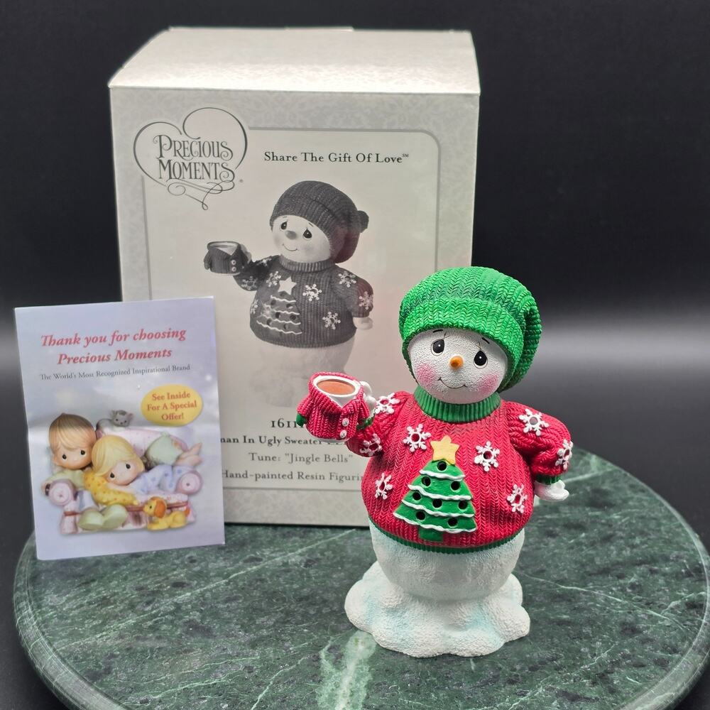 Precious Moments 161110 Snowman In Ugly Sweater LED Musical Plays Jingle Bells